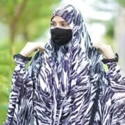 Zebra Print Long Khimar Set – White Khimar