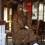 Premium Brown Abstract Palazzo Khimar Set with Niqab