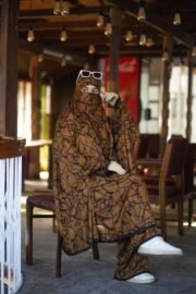 Premium Brown Abstract Palazzo Khimar Set with Niqab