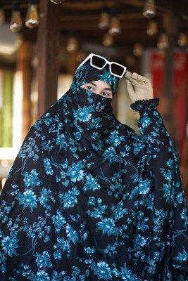 Premium Floral Long Khimar Set with Niqab 