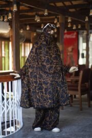 Premium Black & Copper Abstract Palazzo Khimar Set with Niqab 