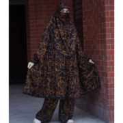 Premium Black & Copper Abstract Palazzo Khimar Set with Niqab 